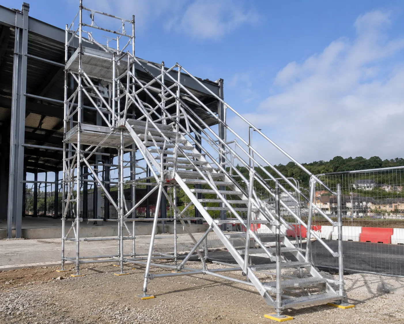 Safe aluminium stair tower providing easy pedestrian staircase access on a project site in Cork.